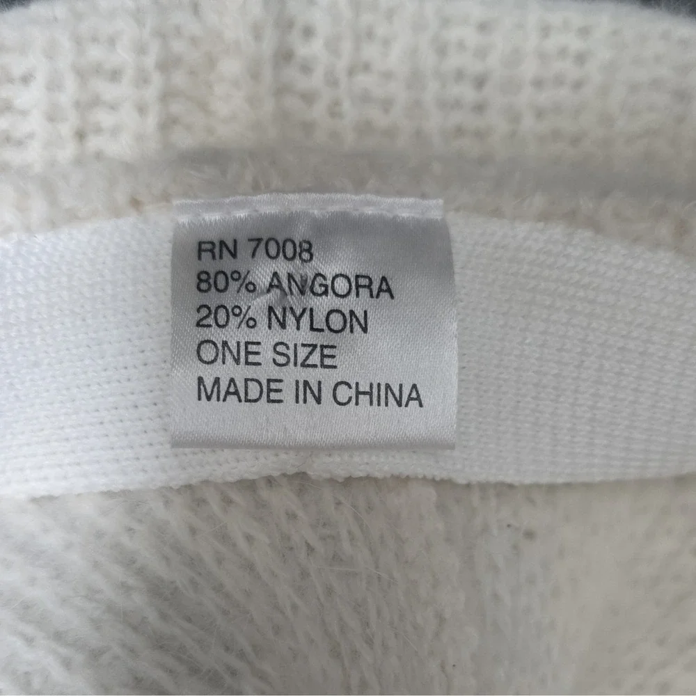 White Angora Nylon Knit Newsboy Hat Solid Women's One Size RN 7008